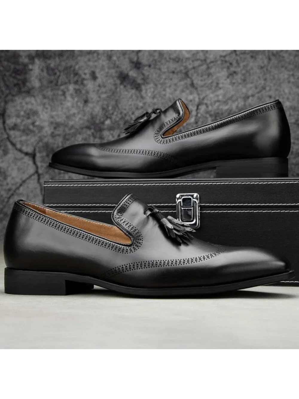 Men's Black Pu Leather Tassel Slip On Loafers Formal Events Dress Shoes